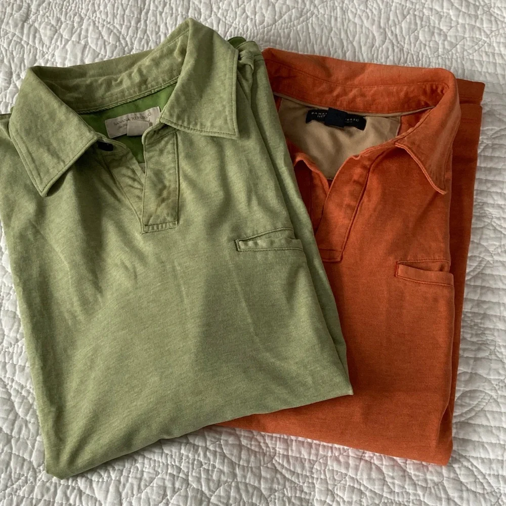 Banana Republic Bundle Men’s Green and Orange Pima Polo Shirts, Medium